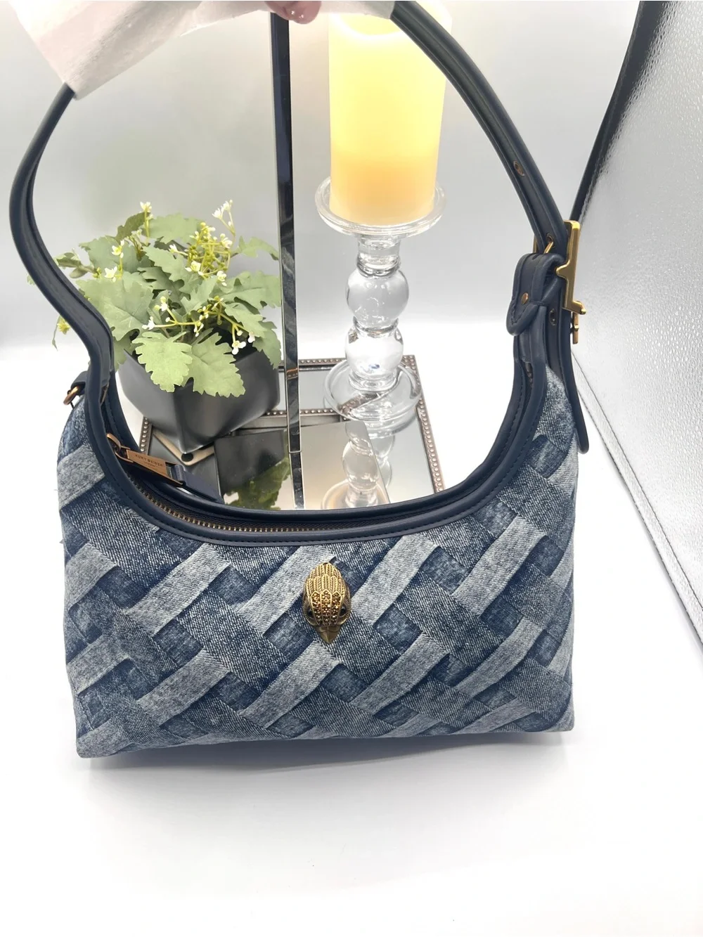 Kurt Geiger Denim Weave Shoulder Bag in Blue and Black